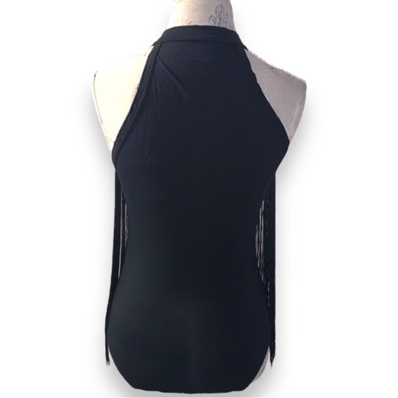 Black Fringe High Neck Bodysuit size M - Picture 4 of 7